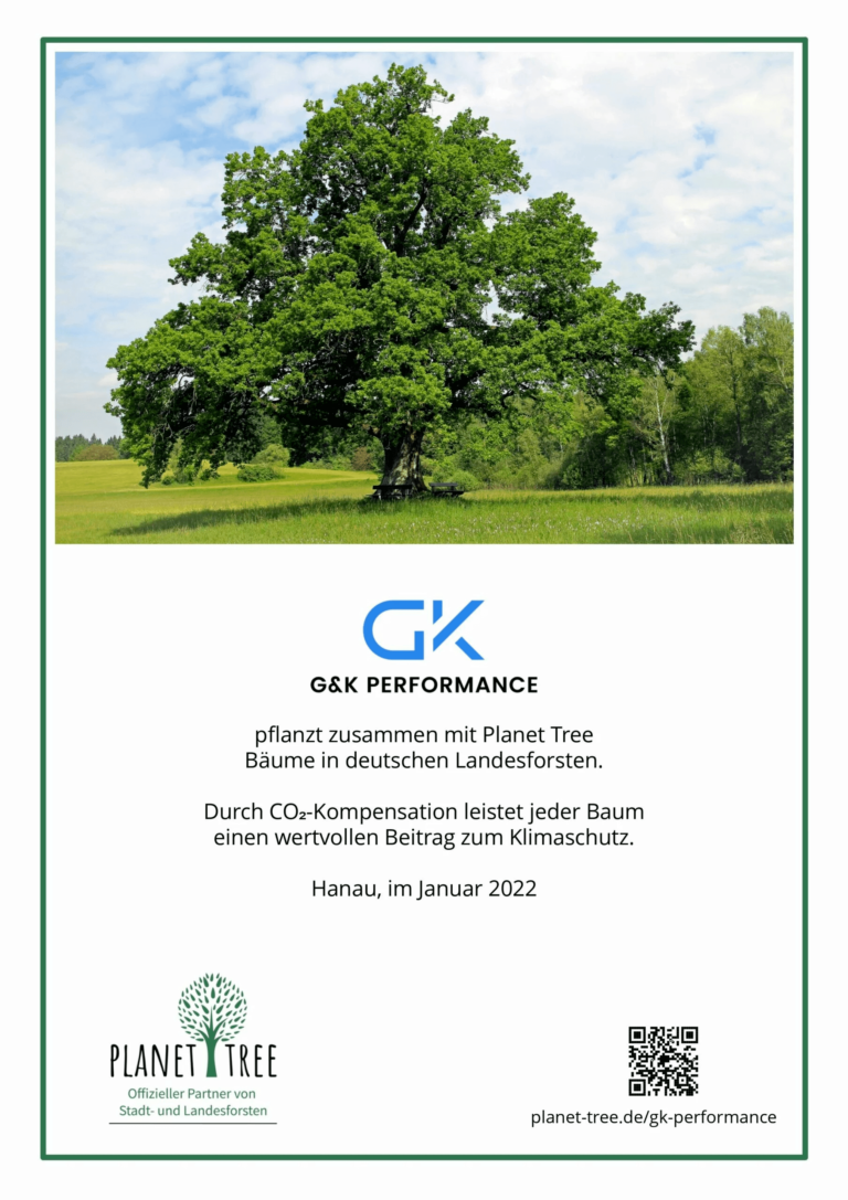g&k performance zertifikat für zusammenarbeit mit planet tree